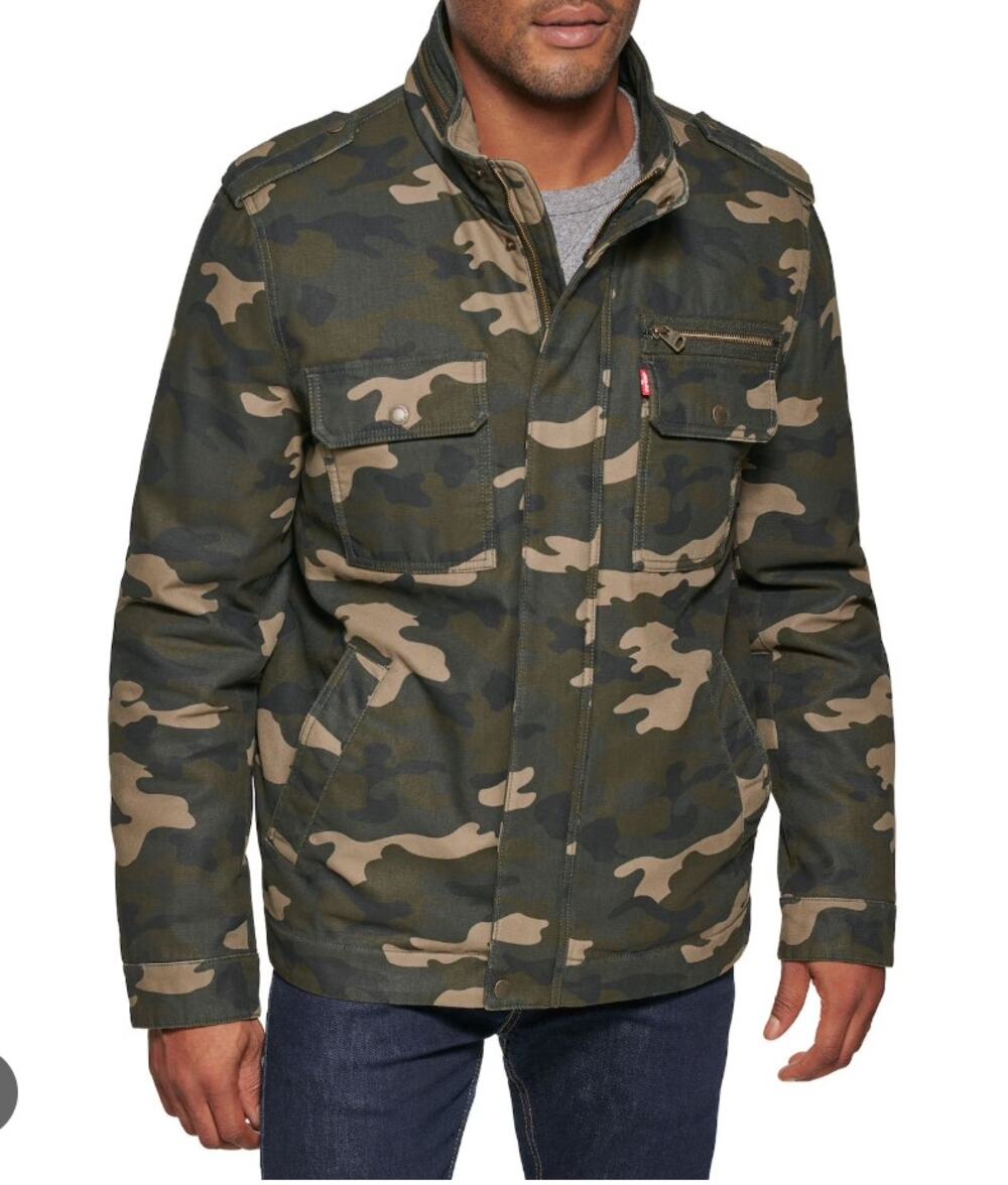 Men's Levi's® Cotton Filled Military Jacket Camo Green Brown trucker retro sz M